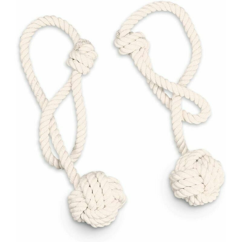 Hoopzi - Foam Rope Curtain Tiebacks, 2 Pairs Rope Curtain Tiebacks, Curtain Tiebacks with Ball, Natural Cotton, Hand Knitted, Easy to Tie Loop, for
