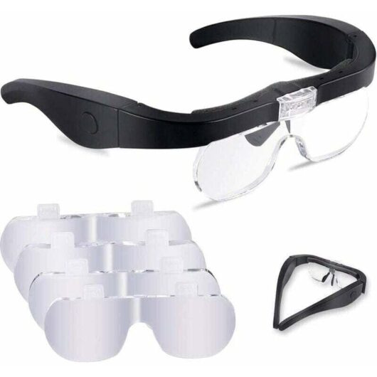 Magnifying Glass with 2 LEDs and 4 Removable Lenses for Reading, Jewelry Making, Sewing and DIY MUMU