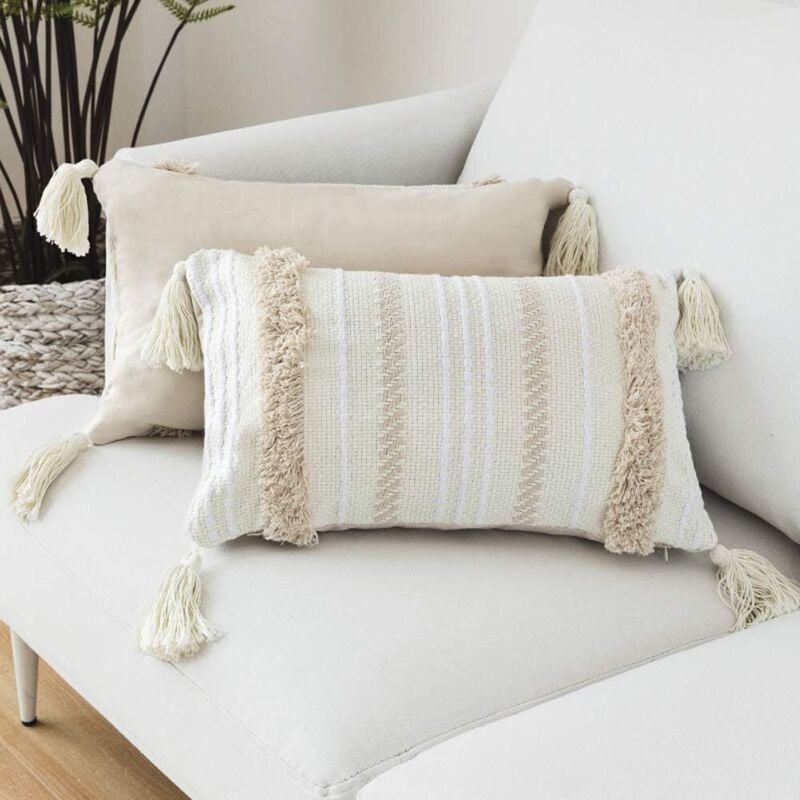 Modern Cushion Covers Simple Geometric Knitted Decorative Beige Throw Pillow Covers for Sofa Living Room (1pc, 5030cm)