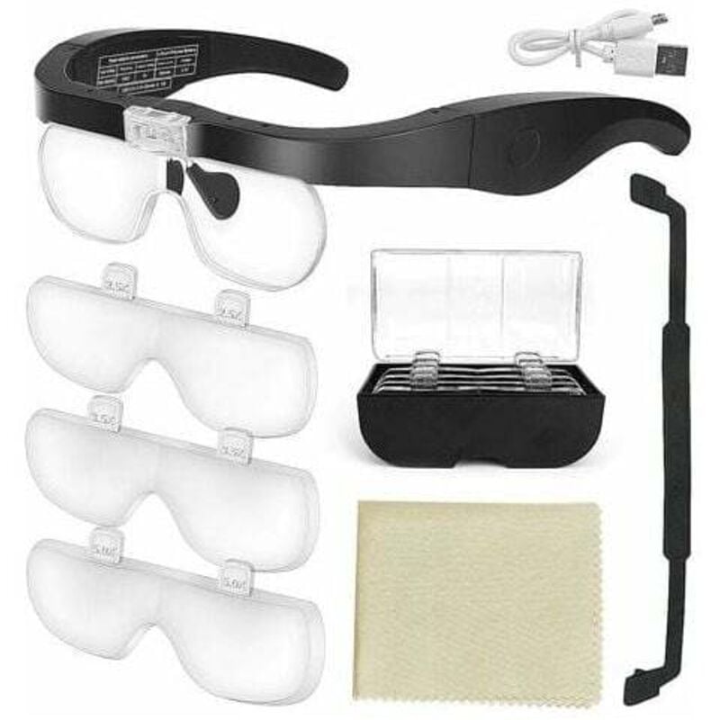 Mumu - Magnifying Glass with 2 led Lights, Hands-Free Front Magnification for Sewing, Reading, Repairing, Jewelry, Watches and Crafts, 4 Removable