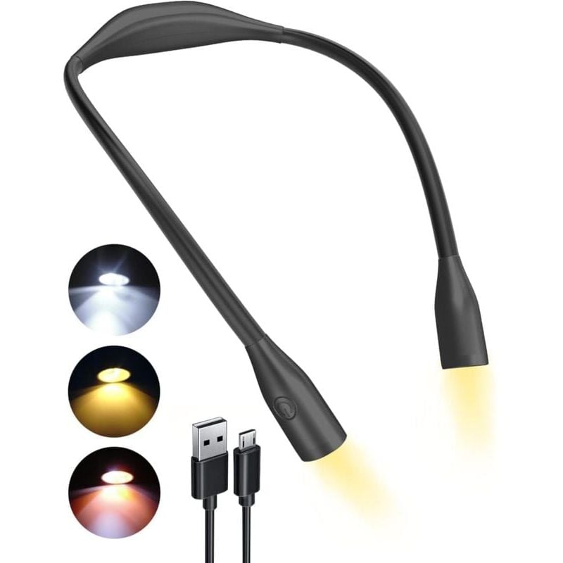 Mumu - Rechargeable Neck Reading Light, 3 Colors Eye Protection led Night Reading Neck Lamp Hands Free 1000mAh Neck Lamp for Reading Camping Sewing