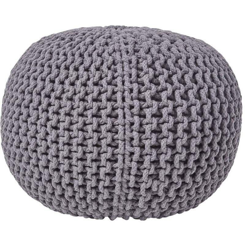 Sea Grey Round Cotton Knitted Pouffe Footstool - Homescapes
