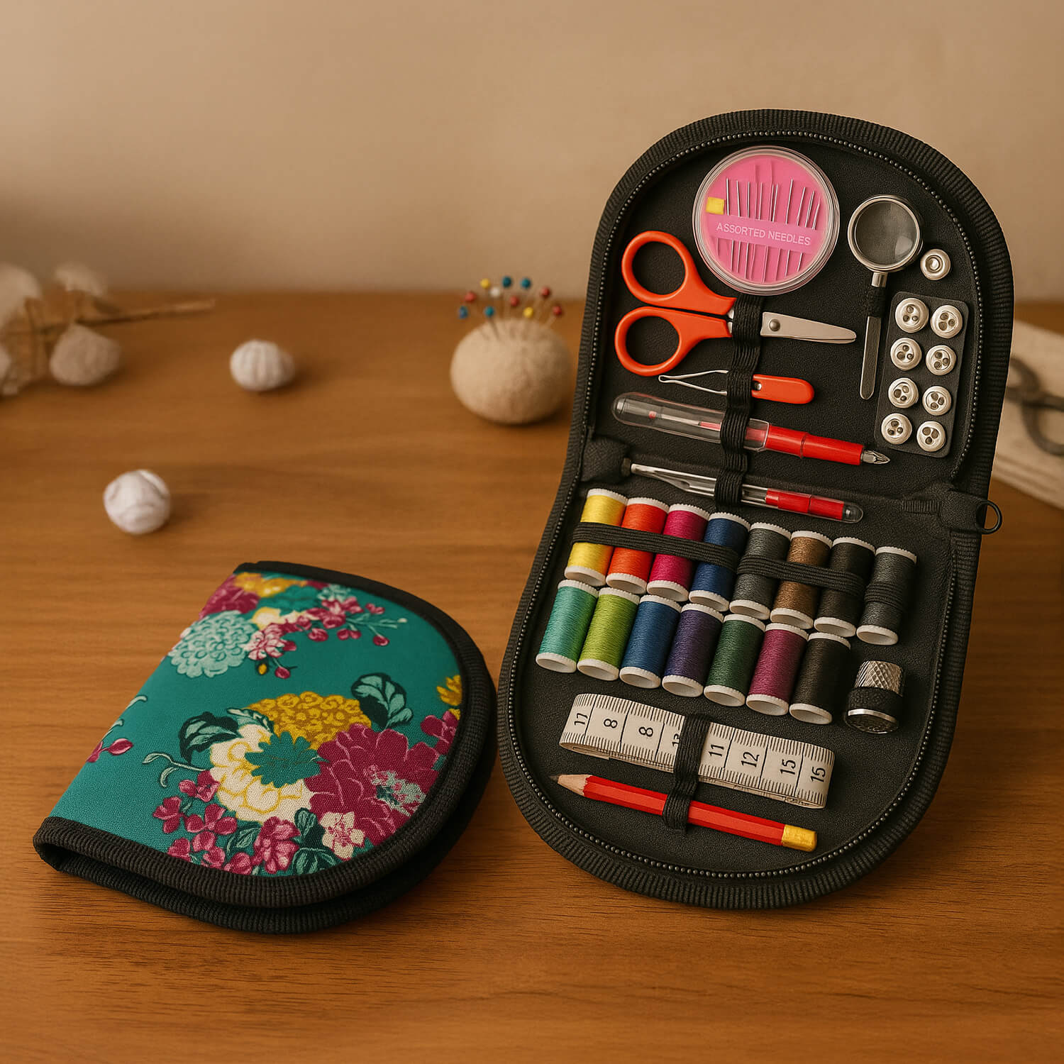 Set Of 2 Floral Design Travel & Home Sewing Kit