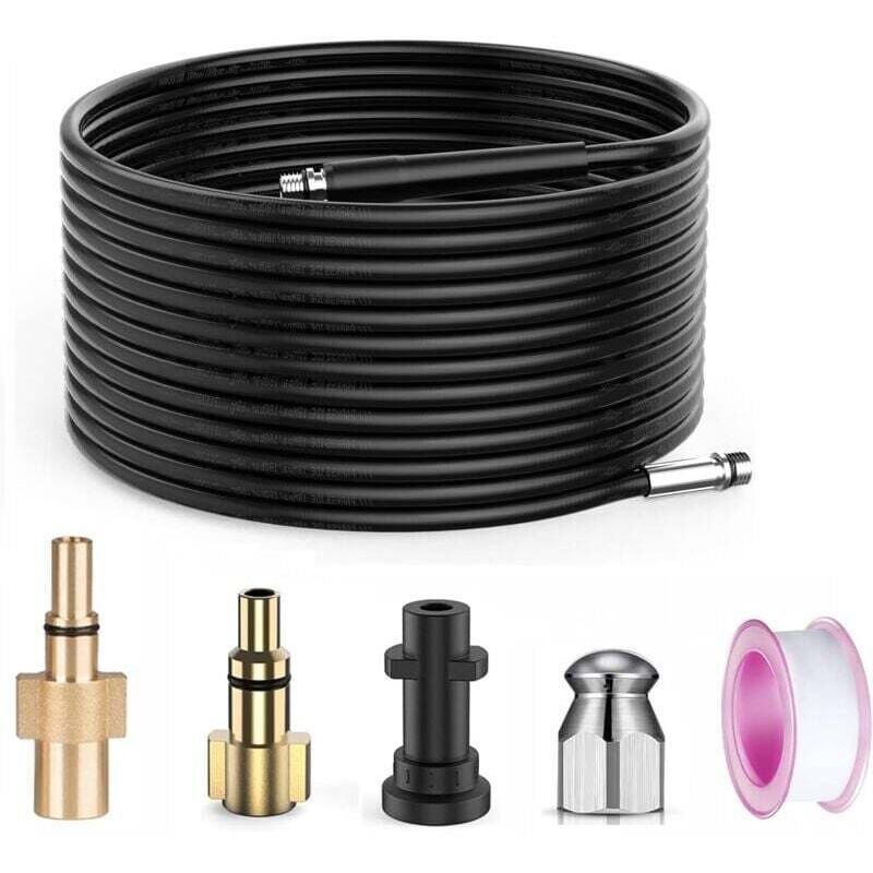 Sewer Drain Cleaning Hose Kit for One-Piece Pressure Washer M22 1/4 Pressure Washer 15m, Drain Cleaning Probe Drain Jet Nozzle MUMU