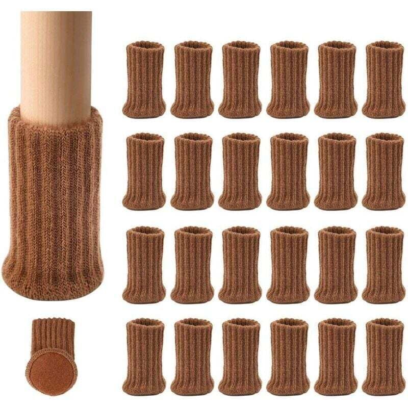 Ymyny - 24 pairs (brown) non-slip knitted furniture socks for chair legs, prevent scratches and reduce noise, easy to move, brown mumu