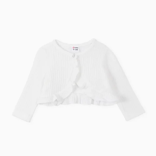 Baby Girl Solid Rib Knit Ruffle Trim Long-sleeve Cardigan