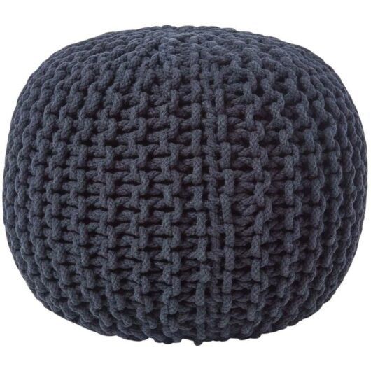Homescapes - Black Round Cotton Knitted Pouffe Footstool