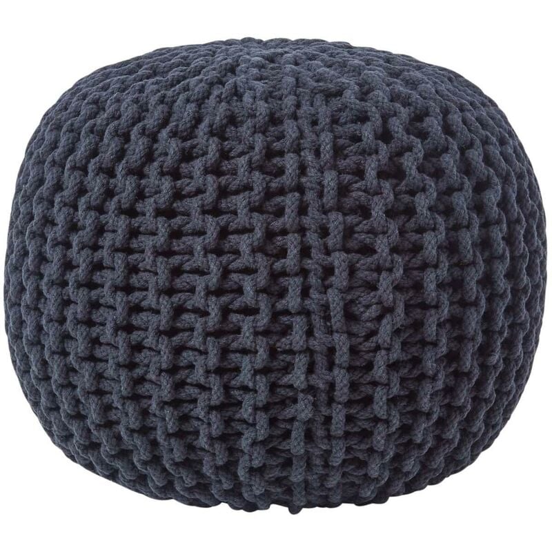 Homescapes - Black Round Cotton Knitted Pouffe Footstool