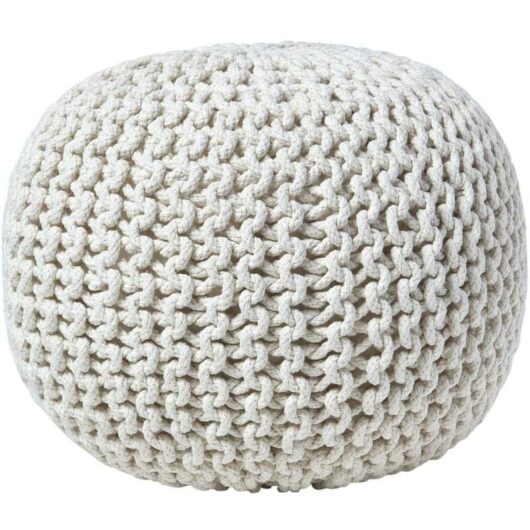 Homescapes - Natural Round Cotton Knitted Pouffe Footstool