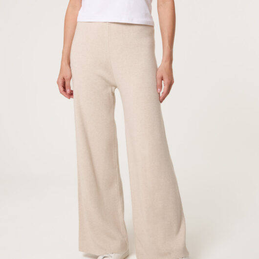 Knitted Wide Leg Trousers - S/M / STONE MELANGE