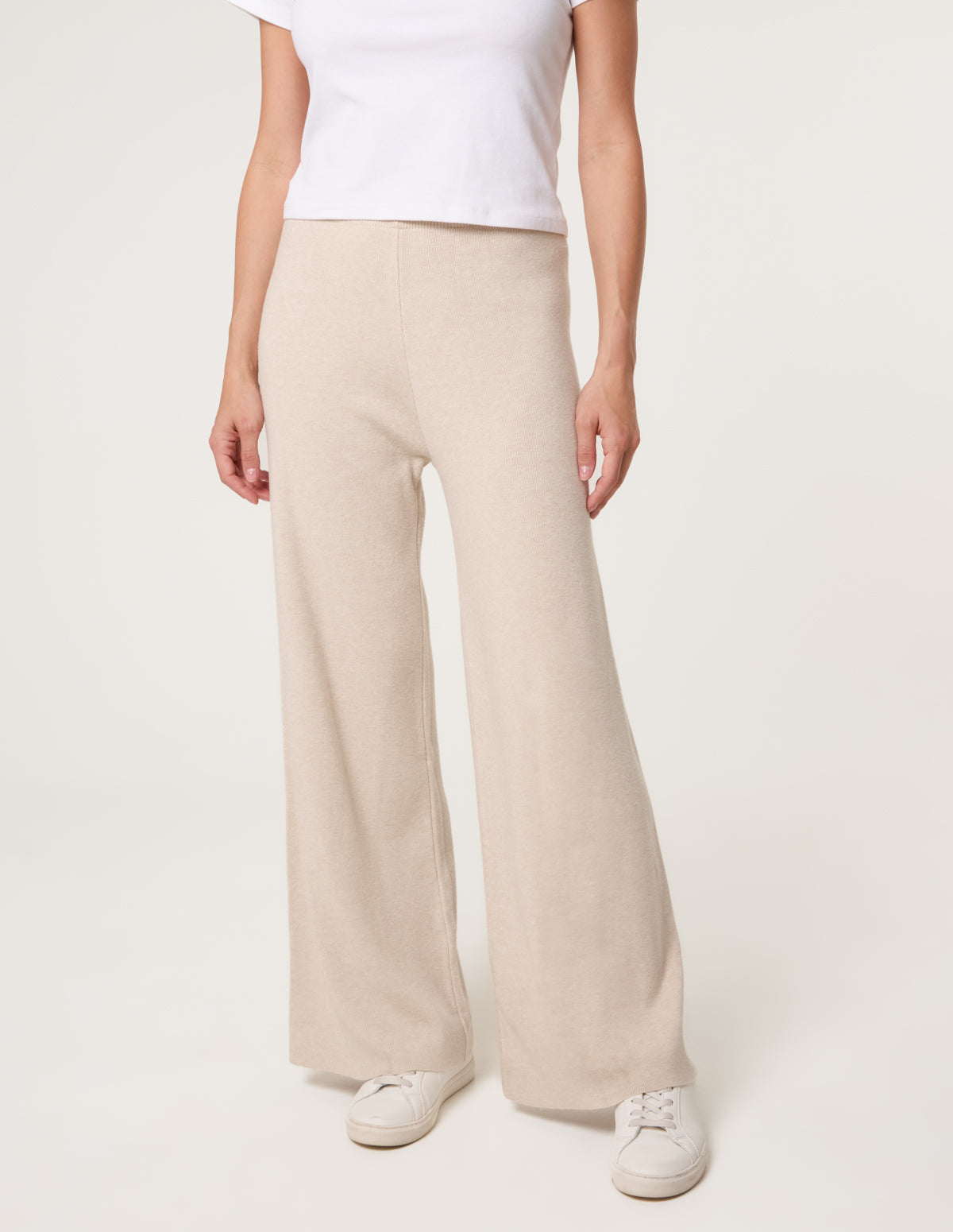 Knitted Wide Leg Trousers - S/M / STONE MELANGE