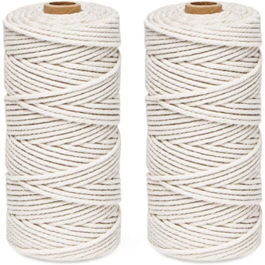 Macrame Rope Kit, 3mm x 200m Beige Cotton Yarn, 100% Cotton Macrame Yarn, Natural Cotton Cord for Knitting, Hanging, Planting, diy, Decoration, Gift