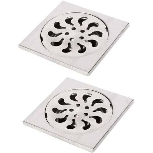 Tinor - 2pcs Stainless Steel Floor Drain, Square Shower Grate Shower Filter Shower Drain Hair Catcher for Bathroom, 90x90x30mm