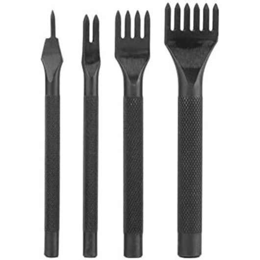 Tinor - 4Pcs Leather Hole Punch Sewing Tools, Prong Lacing Perforate Leather Craft Prong Hole Stitching Tools(1+2+4+6 Teeth)