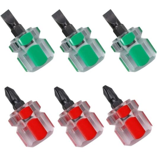 Tinor - Short Screwdriver, 3 Pieces Mini Flathead Screwdriver and 3 Pieces Short Phillips Screwdriver, Sewing Machine Screwdriver (Red and Green)