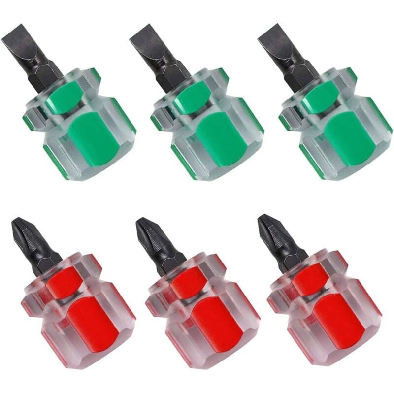 Tinor - Short Screwdriver, 3 Pieces Mini Flathead Screwdriver and 3 Pieces Short Phillips Screwdriver, Sewing Machine Screwdriver (Red and Green)
