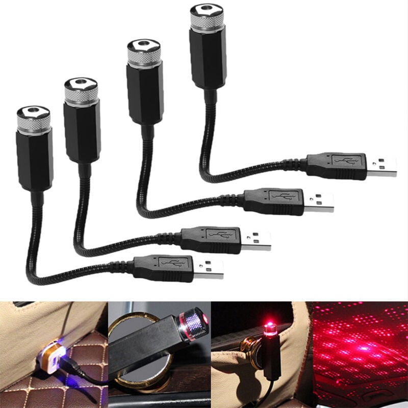 4 Pack, LED Atmosphere Light for Knitting Machine, USB Slot, Romantic Universal Adjustable Roof Star Light, Multi-Effect Home Decor Light for Car