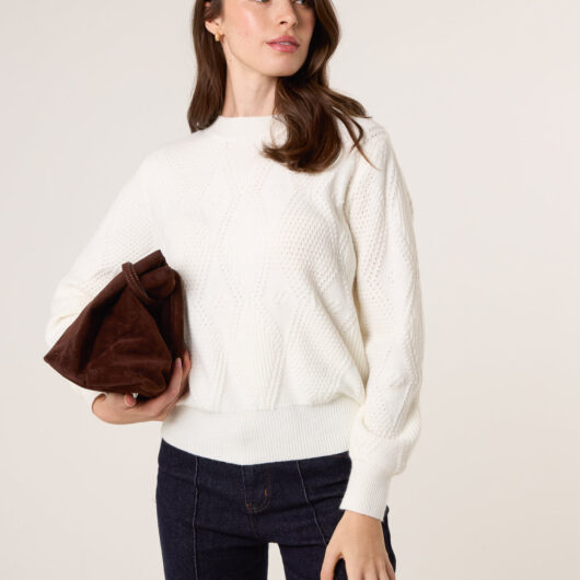 Argyle Texture Knit Jumper - S / IVORY