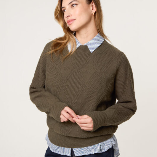 Argyle Texture Knit Jumper - S / KHAKI