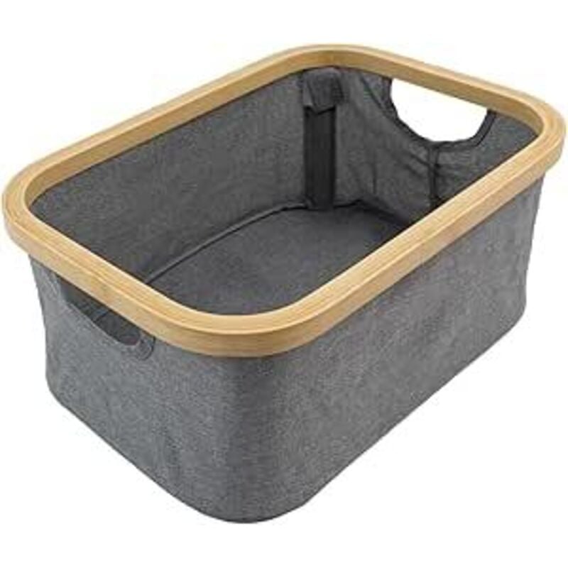 Bambanio Foldable Bamboo Storage Basket, 26L - Grey - JVL
