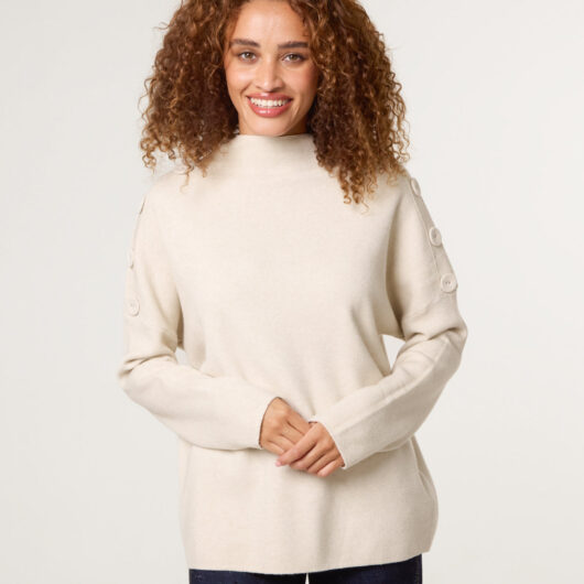 Button Shoulder Jumper - S/M / STONE MELANGE