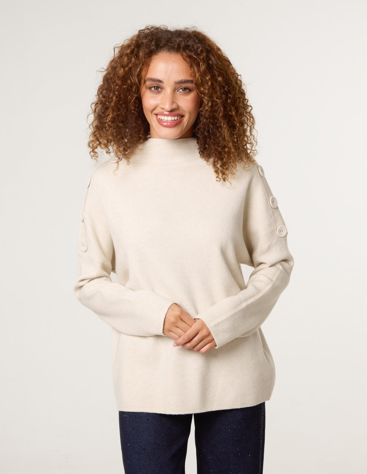 Button Shoulder Jumper - S/M / STONE MELANGE