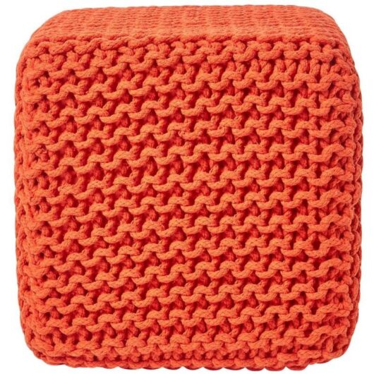 HOMESCAPES Burnt Orange Cube Cotton Knitted Pouffe Footstool