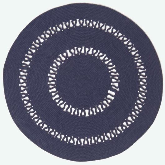 HOMESCAPES Navy Crochet Braided Rug 90cm Round