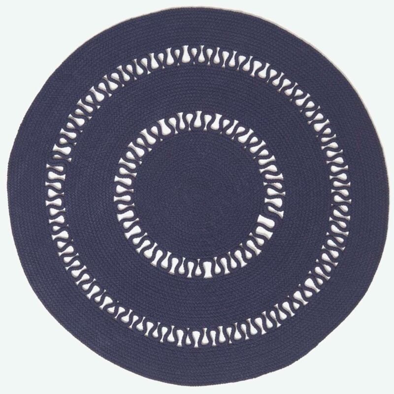 HOMESCAPES Navy Crochet Braided Rug 90cm Round