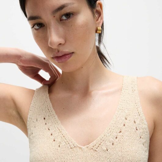 M&S Collection Women's Cotton Blend Textured V-Neck Knitted Vest - Natural, Natural