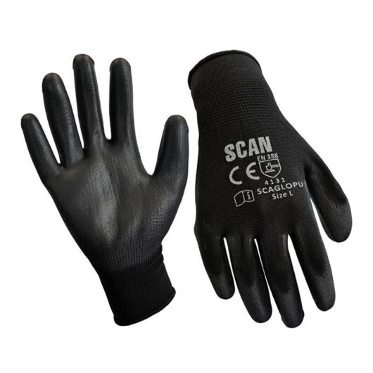 Scan - Black pu Coated Gloves - l (Size 9) (12 Pairs) SCAGLOPU12