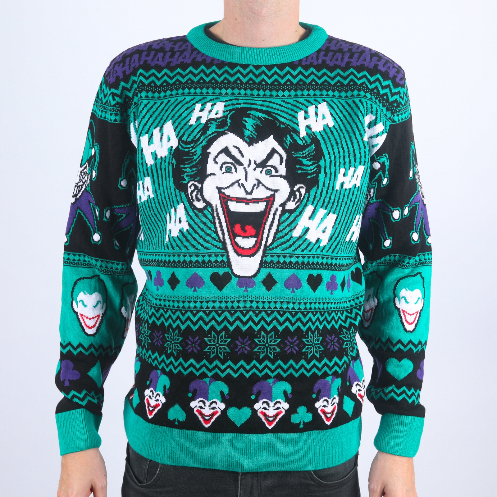 The Joker Ha-Ha-Happy Holidays Knitted Christmas Jumper - L