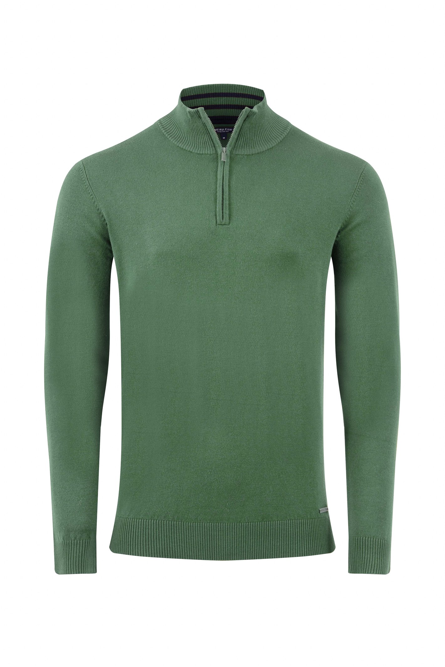 Weird Fish Frederick 1/4 Zip Fine Knit Jumper Army Green Size 2XL