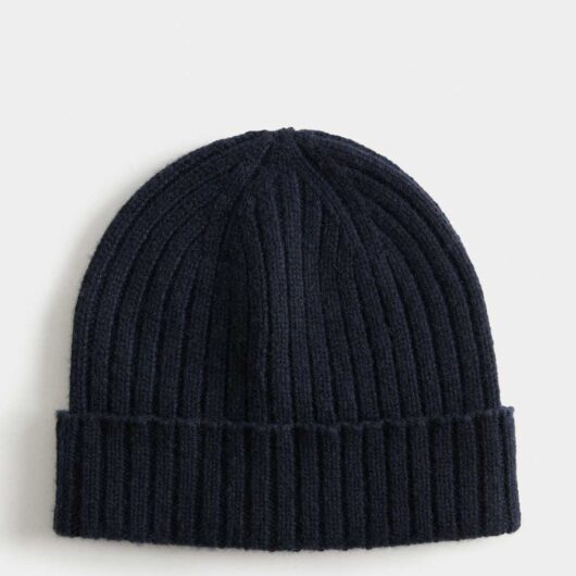 Autograph Pure Cashmere Knitted Beanie Hat Dark Navy