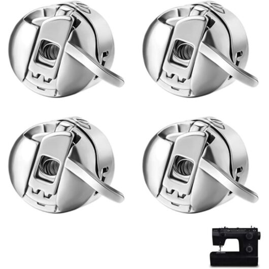 CCYKXA 4 Pcs Stainless Steel Sewing Machine Bobbin Case, Universal Metal Front Loading Bobbin Case Class 15, Replacement Accessories