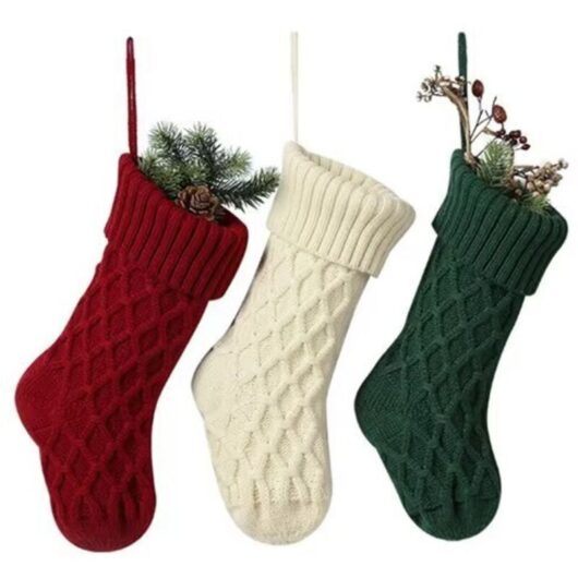 Extract 3 personalized Christmas stockings 37 cm, large knitted Christmas stockings for Christmas, burgundy, green, white