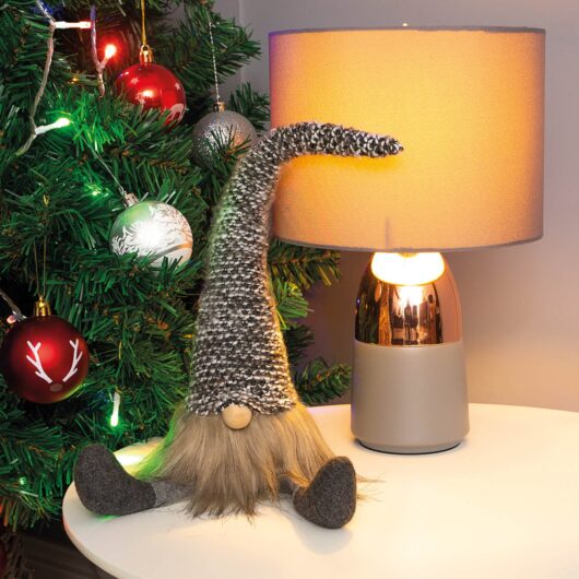 Festive Knitted Christmas Sitting Gonk Decoration Grey Check