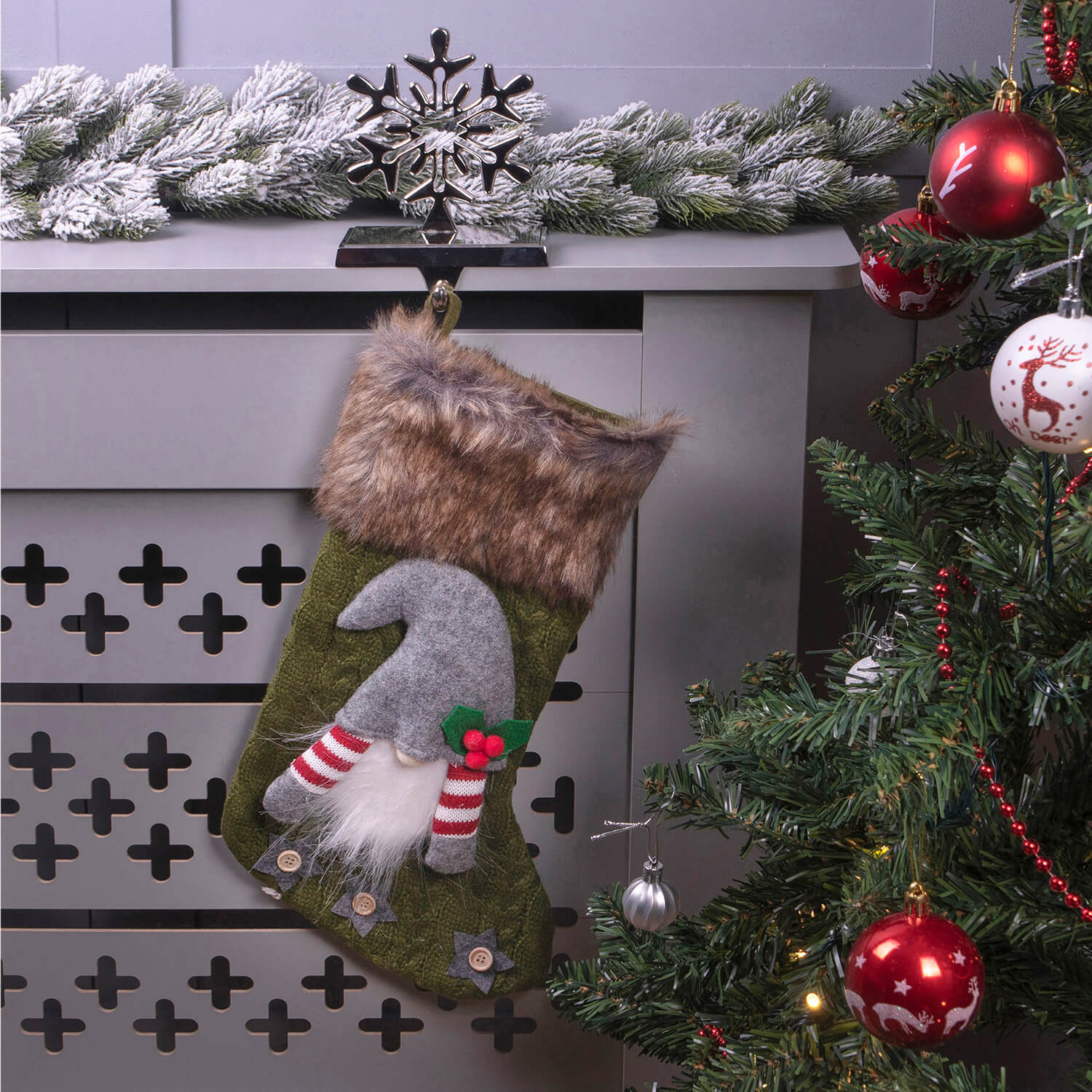 Hanging Fireplace Luxury Gonk Christmas Knitted Festive Stocking Green