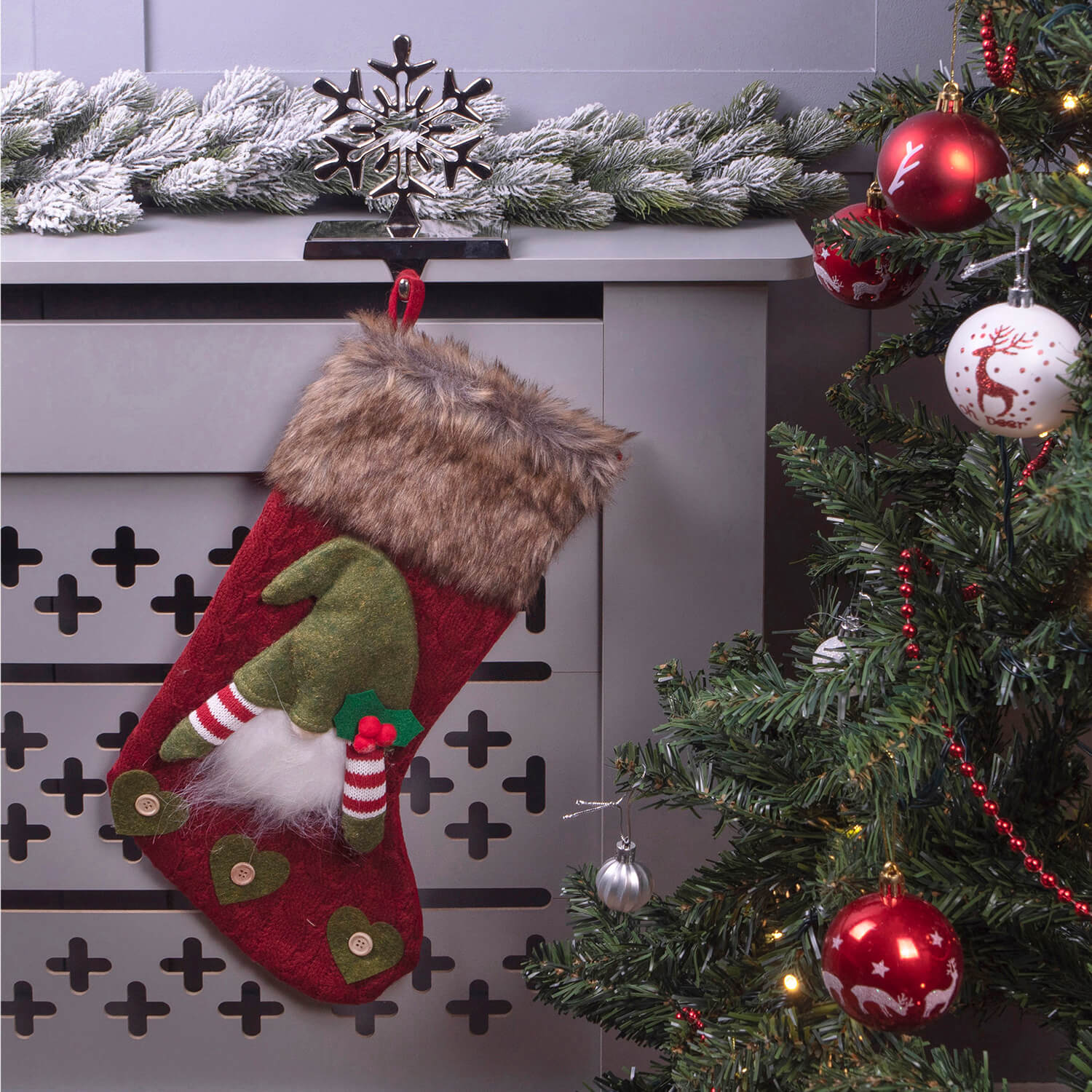 Hanging Fireplace Luxury Gonk Christmas Knitted Festive Stocking Red