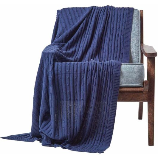Homescapes - Cotton Cable Knit Throw Navy Blue, 130 x 170 cm