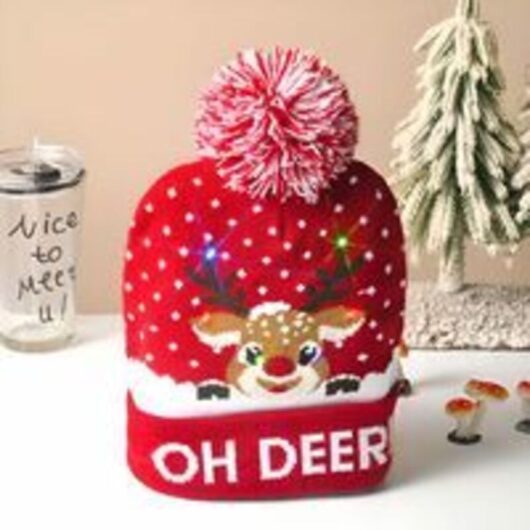 Jersey Christmas hat with LED lighting, knitted mirror and lights