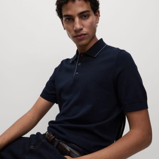 M&S Cotton Rich Knitted Polo Shirt Navy