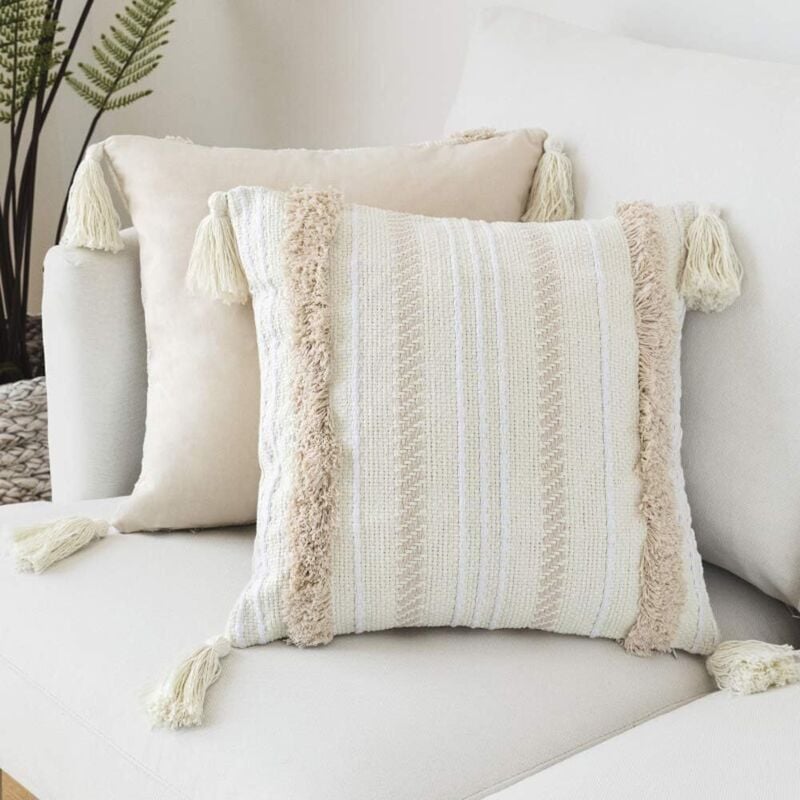 Modern Throw Pillow Covers, Simple Beige Geometric Knitted Decorative Throw Pillow Cases for Sofa and Living Room (1 Piece, 4545cm)