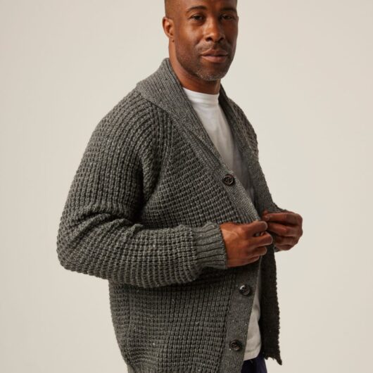 Peregrine Waffle Shawl Cardigan Dark Grey