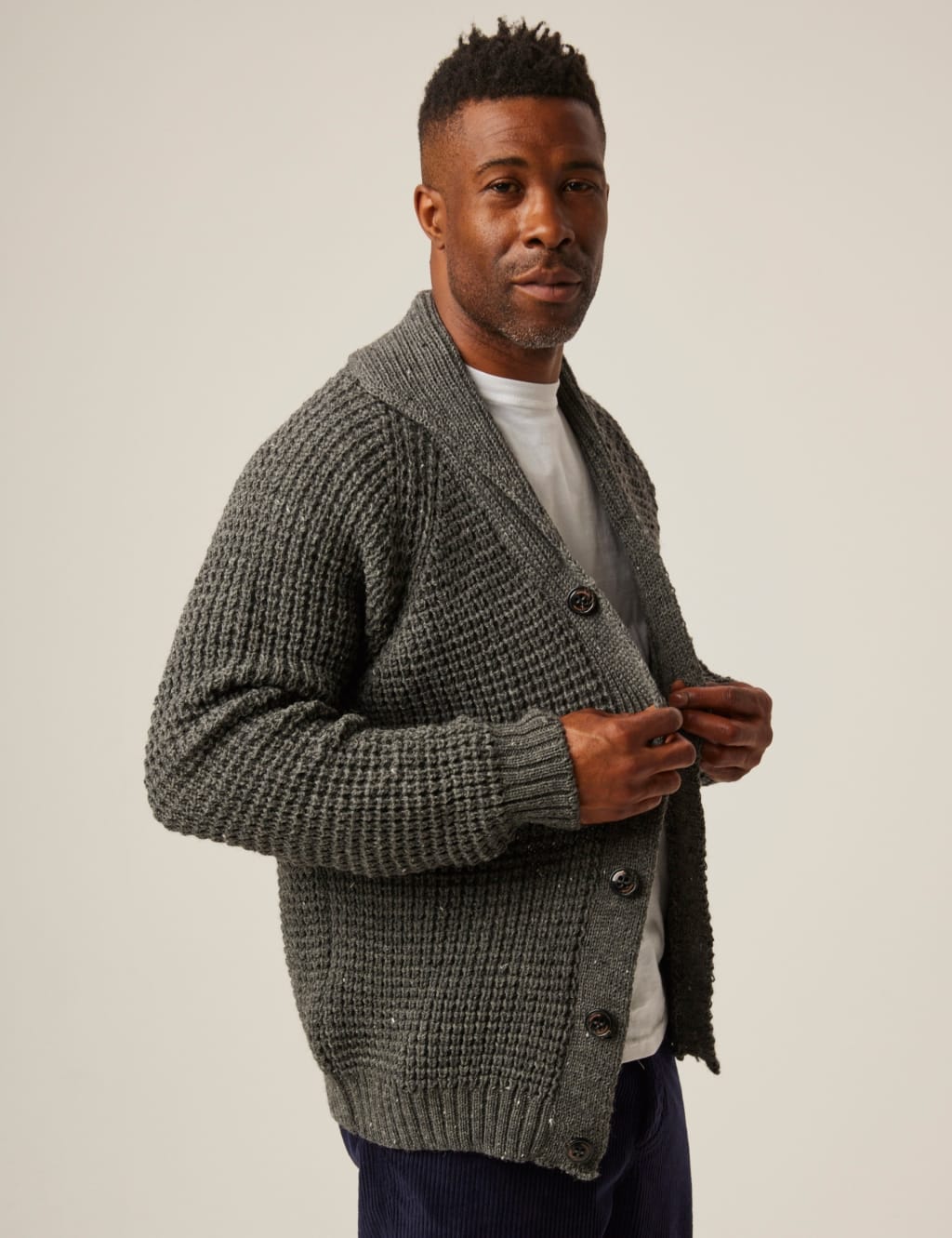 Peregrine Waffle Shawl Cardigan Dark Grey