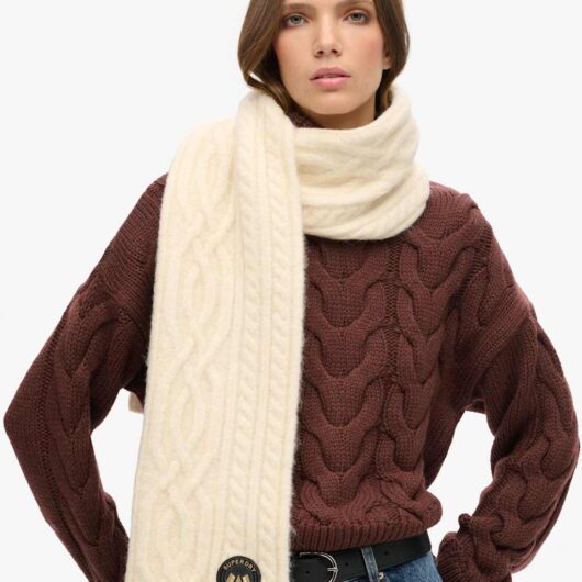 Superdry & Co Cable Knit Scarf with Wool Beige
