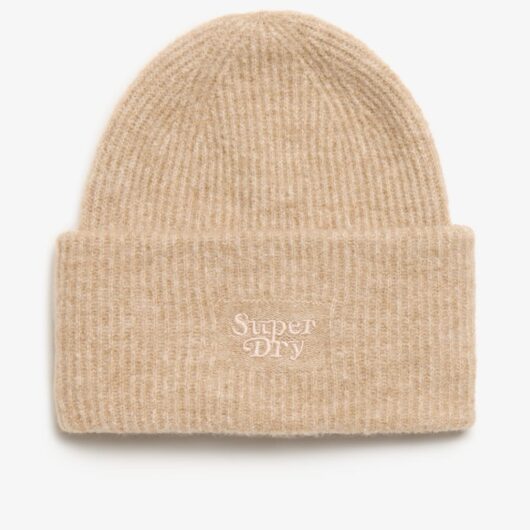 Superdry & Co Rib Knitted Beanie Hat with Wool Brown