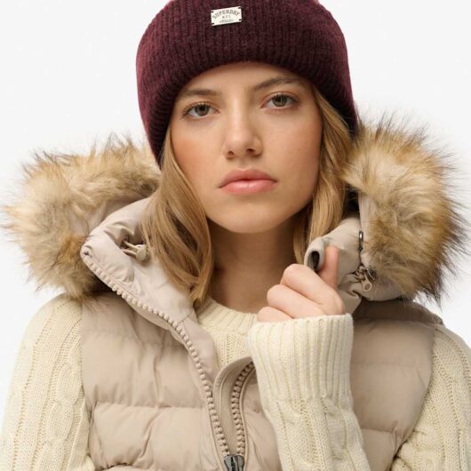 Superdry & Co Women's Knitted Rib Beanie Hat with Wool - Red, Red