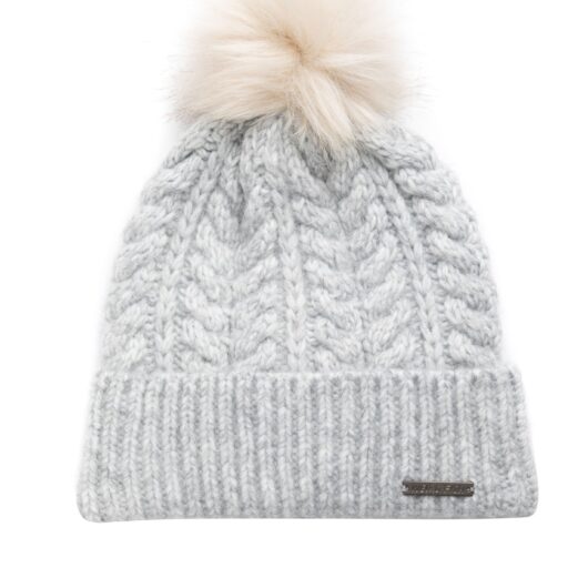 Weird Fish Allerton Cable Knit Bobble Hat Light Grey Size ONE