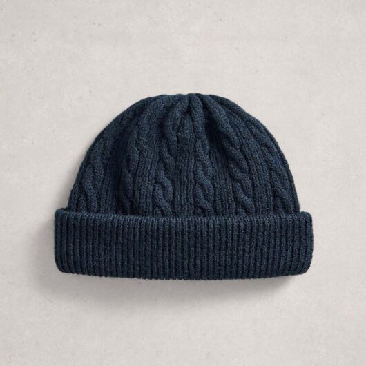 White Stuff Pure Lambswool Fisherman Beanie Hat Navy